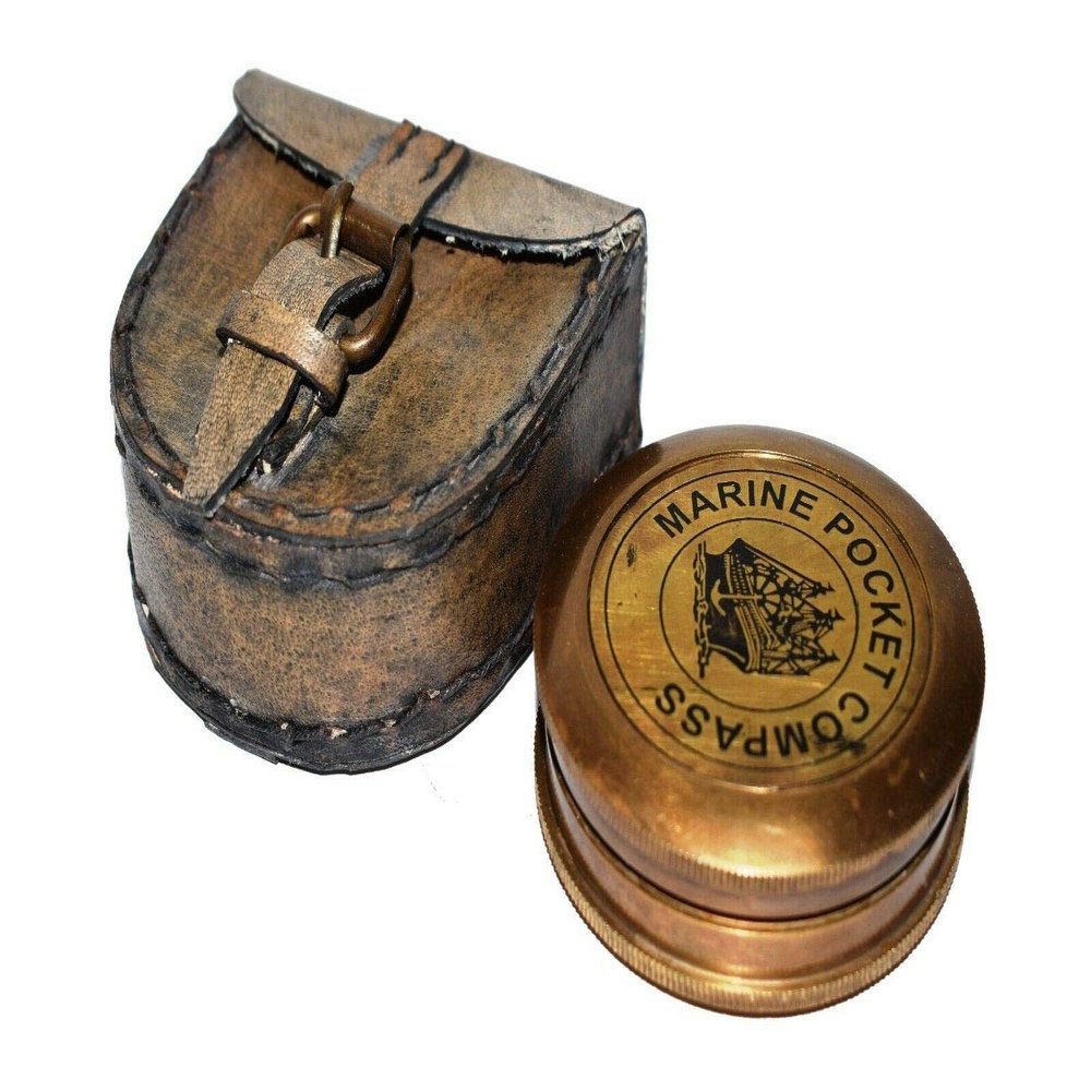 Nautical Brass Marine Pocket Compass With Leather Case Beautiful Gift
