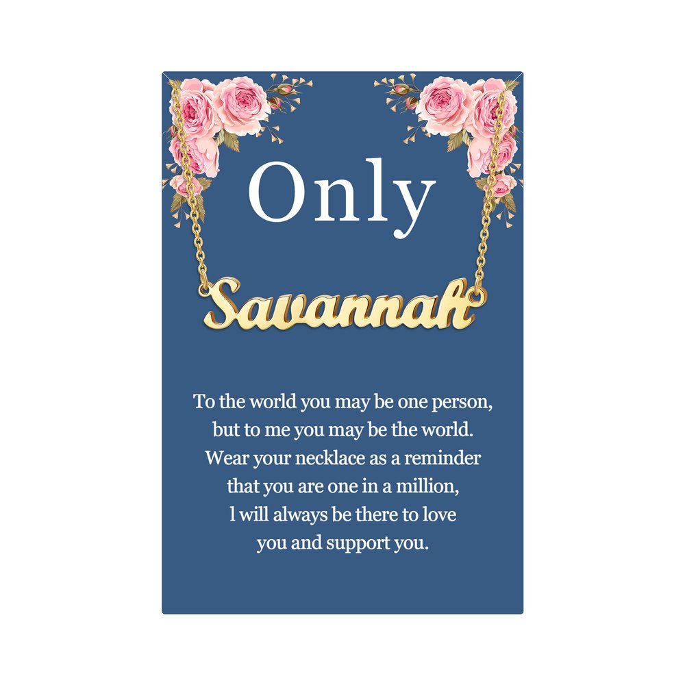 SANNYRA Savannah Name Necklace Personalized, 18K Gold Plated Customized Nameplate Necklace Jewelry Gifts for Women