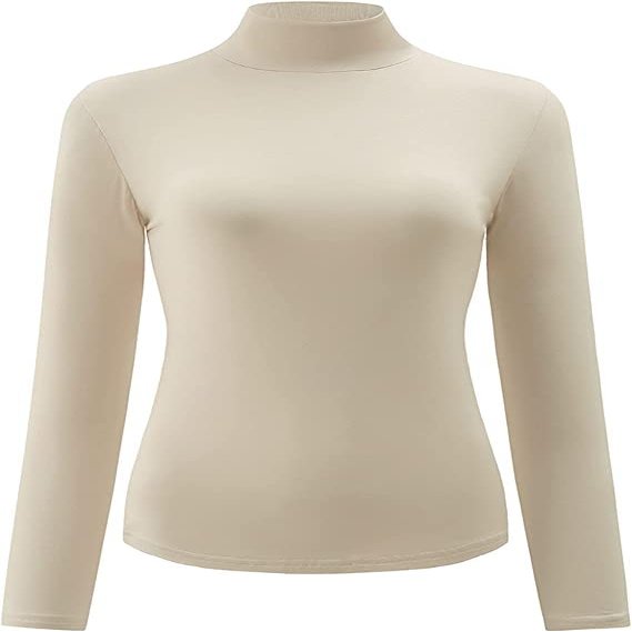 Kindcall Womens Slim Fitted Mock Turtleneck Tops Long Sleeve Lightweight Base Layer Shirts (Beige1, Large)