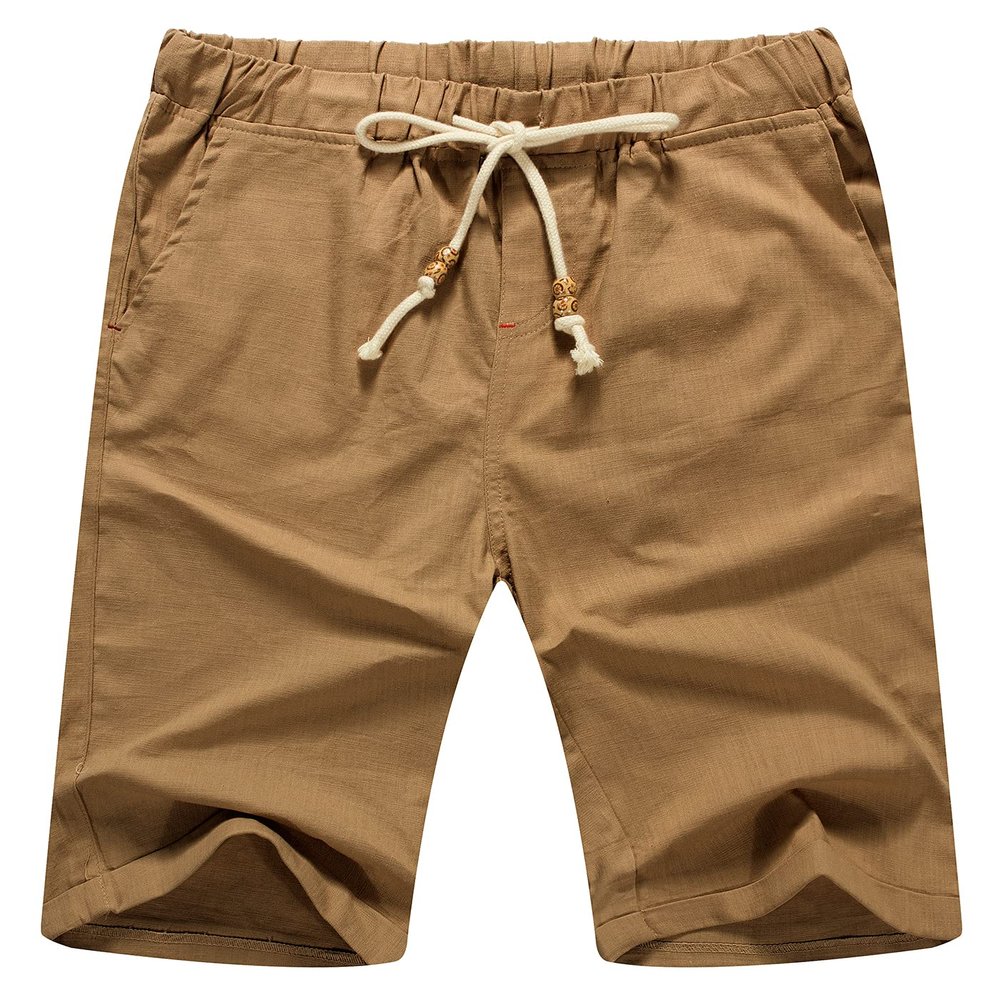 Sailwind Mens Linen Shorts Casual Drawstring Summer Beach Shorts US Medium Dark Khaki