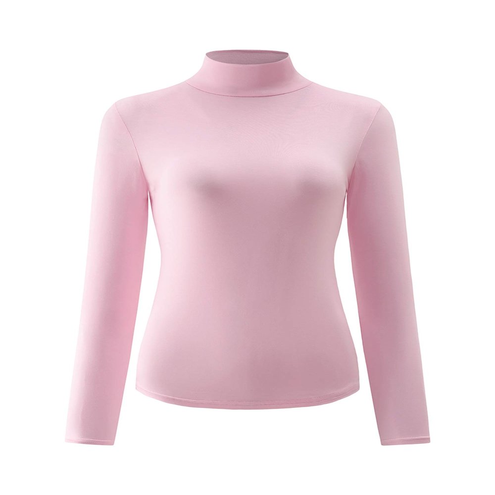Kindcall Womens Slim Fitted Mock Turtleneck Tops Long Sleeve Lightweight Base Layer Shirts (Pink1, Mdium)
