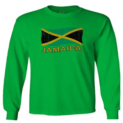 0052. Carribean Outfit Jamaica Jamaican National Country Flag Men's Long Sleeve t Shirt (Irish Green Large)