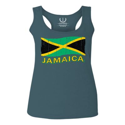 0052. Carribean Outfit Jamaica Jamaican National Country Flag Women's Tank Top Racerback (Indigo Blue X Small)