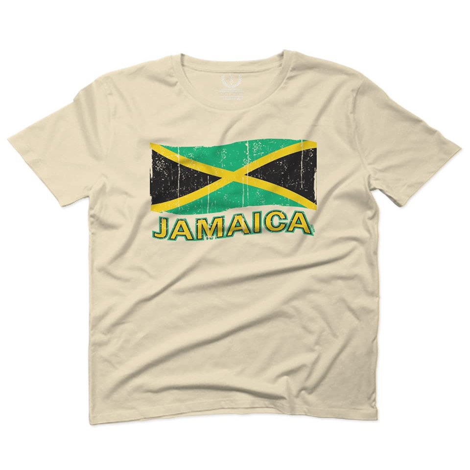 0052. Carribean Outfit Jamaica Jamaican National Country Flag for Men T Shirt (Beige 2X-Large)