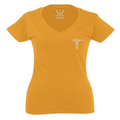 0066. Mother Gift I'm a Nurse RN Nurse Registered for Women V Neck Fitted T Shirt (Gold Small)