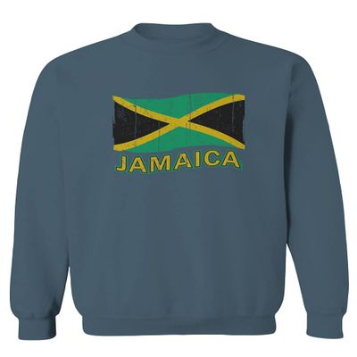 0052. Carribean Outfit Jamaica Jamaican National Country Flag Men's Crewneck Sweatshirt (Indigo Blue X-Large)