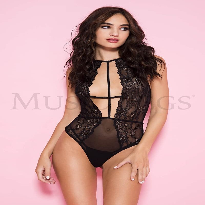 Cross My Heart Mesh Teddy Black One Size Fits Most