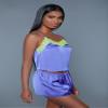 Be Wicked Callie Neon Satin Short Set Purple/Neon Yellow Medium view 3