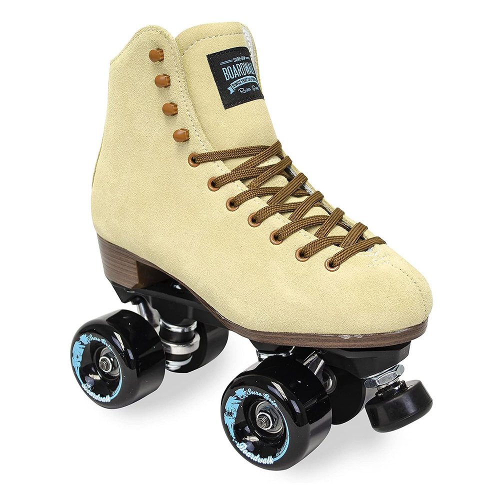 Sure-Grip Boardwalk Unisex Outdoor Roller Skates Material of Leather, Rubber, Suede & Aluminum Trucks | Comfortable, Extra Long Laces - Suitable for Beginners (Tan, Mens 6 / Womens 7)