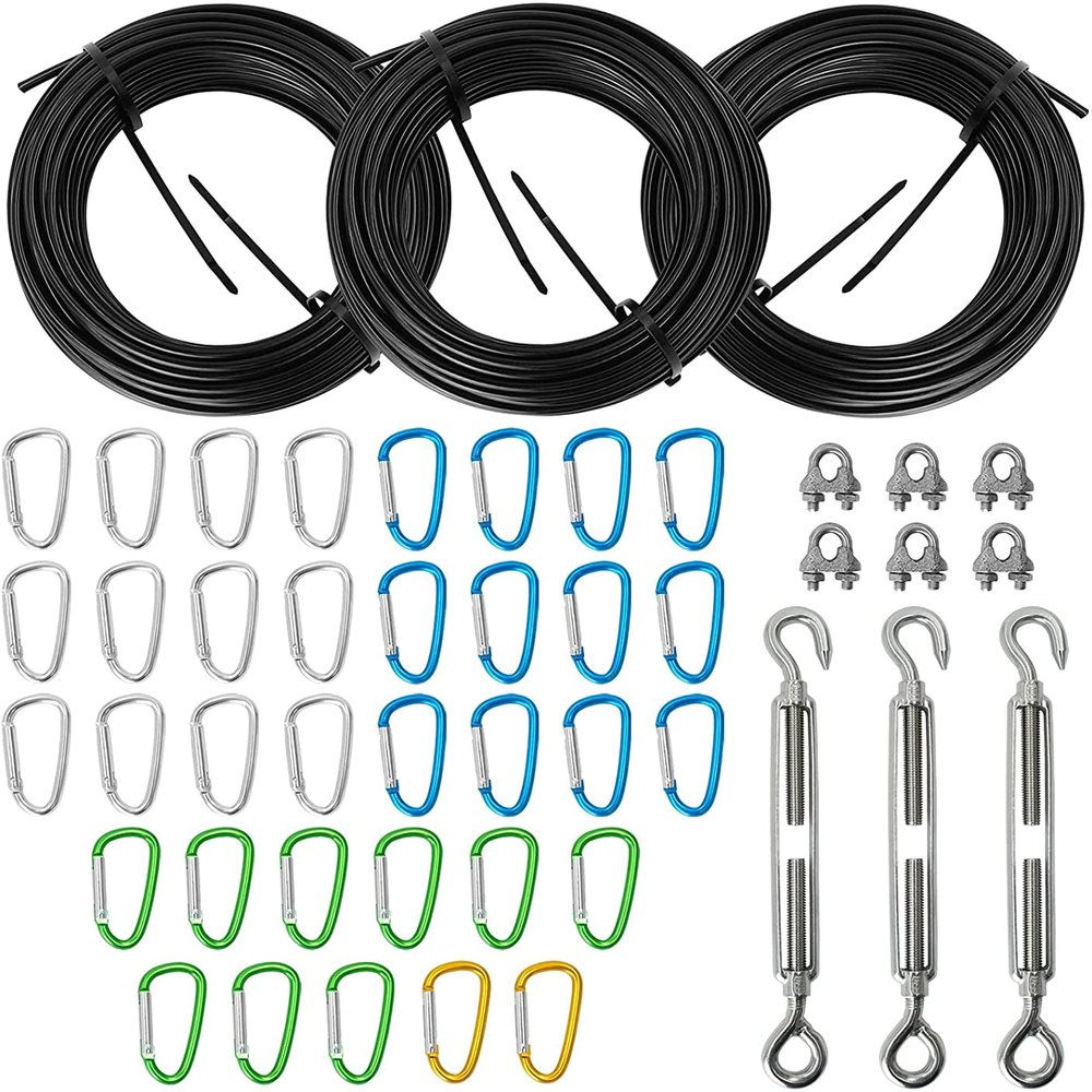 Aoneky 25' 35' 55' Baseball Batting Cage Cable Kit - Batting Cage Netting Wire Tension Kit - Sports Batting Cage Cable Suspension Kit (55ft)