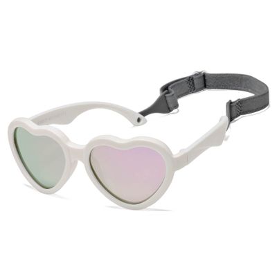 Hycredi Heart Shaped Baby Sunglasses - with Strap Adjustable Polarized Shades for Newborn Infant Age 0-24 Months - (White/Silver Mirrored