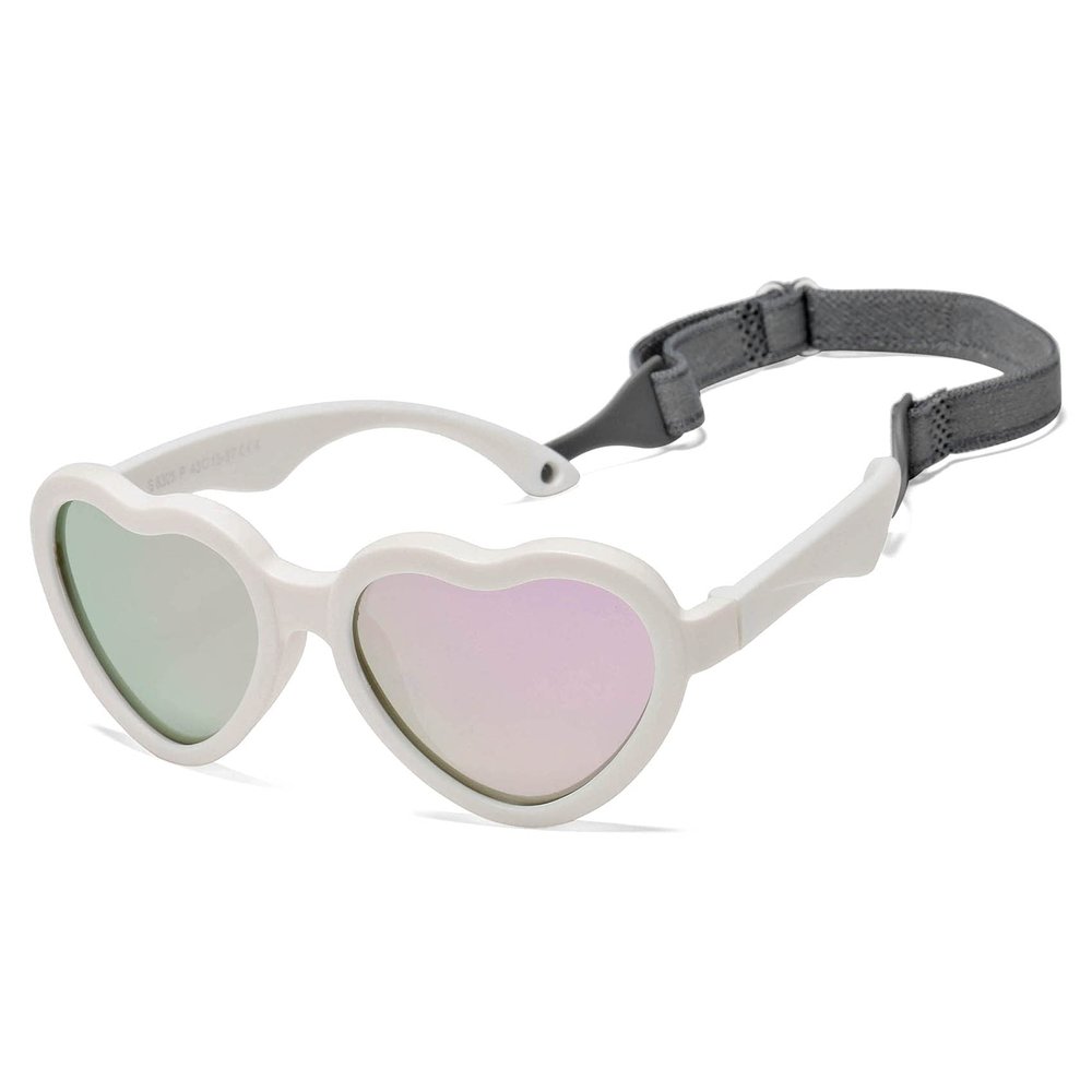 Hycredi Heart Shaped Baby Sunglasses - with Strap Adjustable Polarized Shades for Newborn Infant Age 0-24 Months - (White/Silver Mirrored
