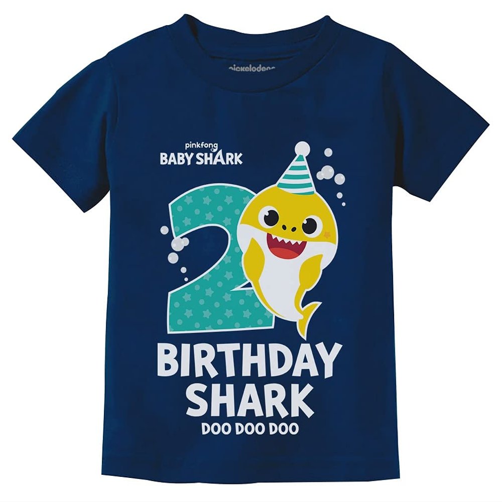 Baby Shark 2nd Birthday Shirt - Toddler Outfit for 2 Year Old Boy or Girl - Cute Kids Party Tee 4T Navy
