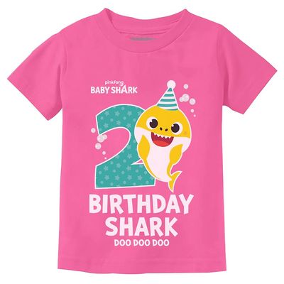 Baby Shark 2nd Birthday Shirt - Toddler Outfit for 2 Year Old Boy or Girl - Cute Kids Party Tee 3T Pink