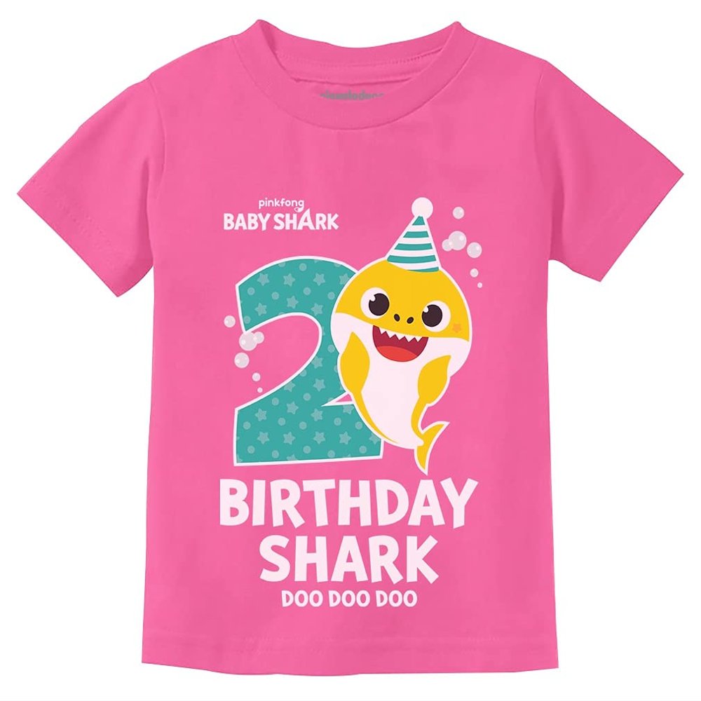 Baby Shark 2nd Birthday Shirt - Toddler Outfit for 2 Year Old Boy or Girl - Cute Kids Party Tee 3T Pink