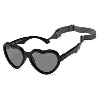Hycredi Baby Heart Shaped Sunglasses - with Strap Adjustable Polarized Shades for Newborn Infant Age 0-24 Months - (Black/Gray)