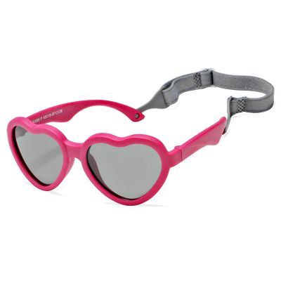 Hycredi Baby Heart Shaped Sunglasses - with Strap Adjustable Polarized Shades for Newborn Infant Age 0-24 Months - (Wine Red/Gray)
