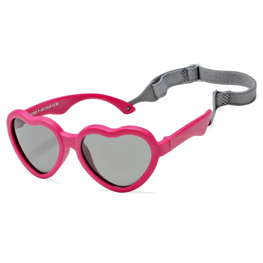 Hycredi Baby Heart Shaped Sunglasses - with Strap Adjustable Polarized Shades for Newborn Infant Age 0-24 Months - (Wine Red/Gray)
