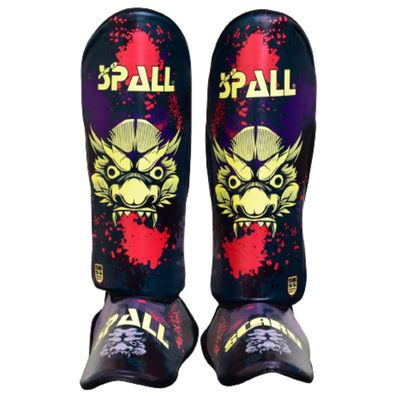 Spall Pro US Muay Thai Guards Shin Guards for Kickboxing Martial Arts BJJ Boxing Sparring with MMA Foot Protector Scary Green