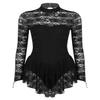 Hansber Women's Floral Lace Long Sleeve Figure Ice Skating Dress Ballet Dance Leotard Dresses Lyrical Dance Costume Black X-Large view 4