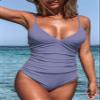 CUPSHE Women's One Piece Swimsuit Tummy Control V Neck Two Piece Bathing Suits, Purple, L view 4