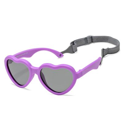 Hycredi Baby Heart Shaped Sunglasses - with Strap Adjustable Polarized Shades for Newborn Infant Age 0-24 Months - (Purple/Gray)