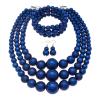 A-royal Blue Chunky Faux Pearl Necklace and Earring Set - Large Costume Gatsby Accessories view 1