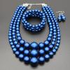 A-royal Blue Chunky Faux Pearl Necklace and Earring Set - Large Costume Gatsby Accessories view 2