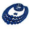 A-royal Blue Chunky Faux Pearl Necklace and Earring Set - Large Costume Gatsby Accessories view 3