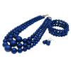 A-royal Blue Chunky Faux Pearl Necklace and Earring Set - Large Costume Gatsby Accessories view 4