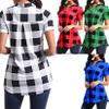 Andongnywell Womens Short Sleeve Shirt Plaid V Neck Loose Tunic Casual Tee Plaid Printed Blouses Tops (White,4X-Large,) view 3
