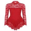 Hansber Women's Floral Lace Long Sleeve Figure Ice Skating Dress Ballet Dance Leotard Dresses Lyrical Dance Costume Red X-Small view 4
