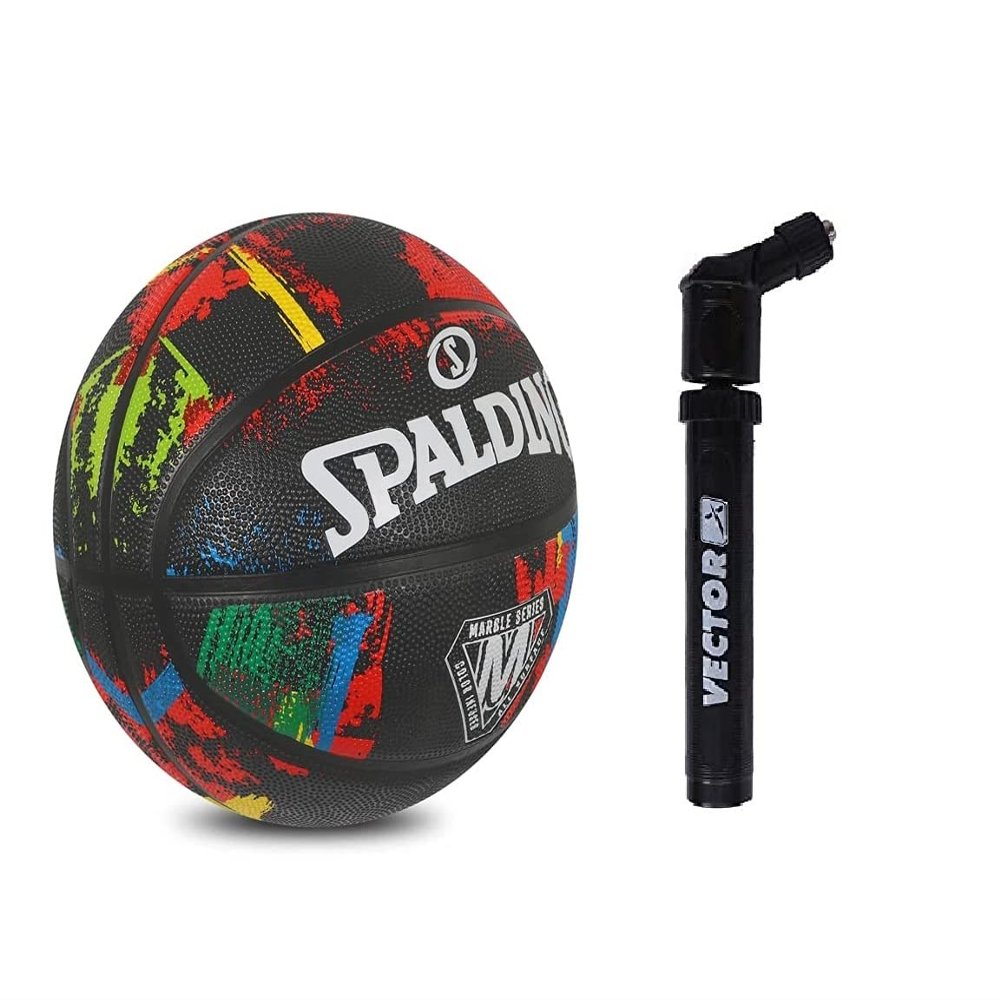 Spalding Marble Official Basketball Ball Size 7 for Women NBA Red Ball with Pump