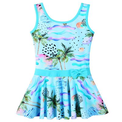 BAOHULU Toddler Girls Swimsuit One Piece Cute Floral Dress Swimwear 3-8 Years S363_CyanCocoTree_116/122