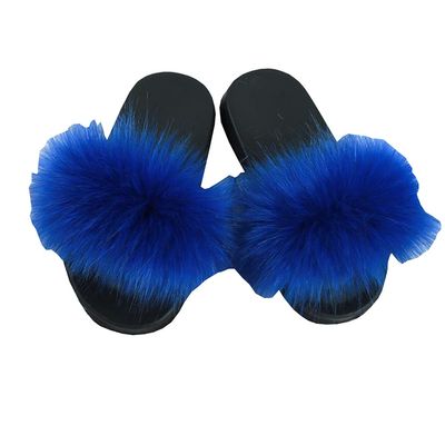 Auhoho Girls Faux Fur Slippers Indoor Outdoor Furry Slides Colorful Beach Sandals Shoes 13.5 M US Little Kid,Royal Blue