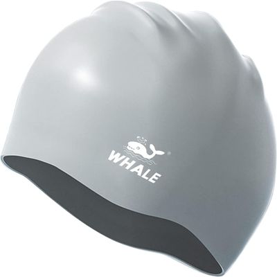 WHALE Extra Large Swim Cap for Women Men, Durable Silicone Swimming Hat with Ear Protection, Unisex Adults Bath Swimming Caps for Long Thick Curly Hair & Dreadlocks Braids Weaves Afro Hair (Silver)