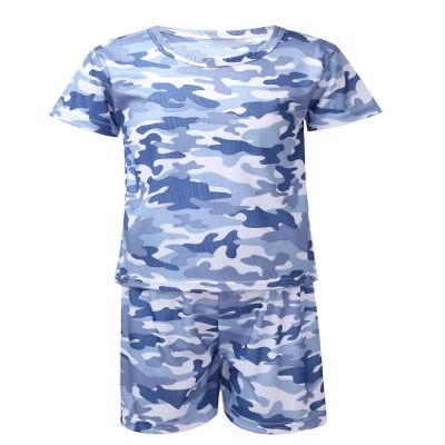 Yeahdor Toddler Children 2Pcs Summer Outfits Star Camo Print Tracksuits Short Sleeve T-Shirts and Shorts Nave Blue 18-24 Months
