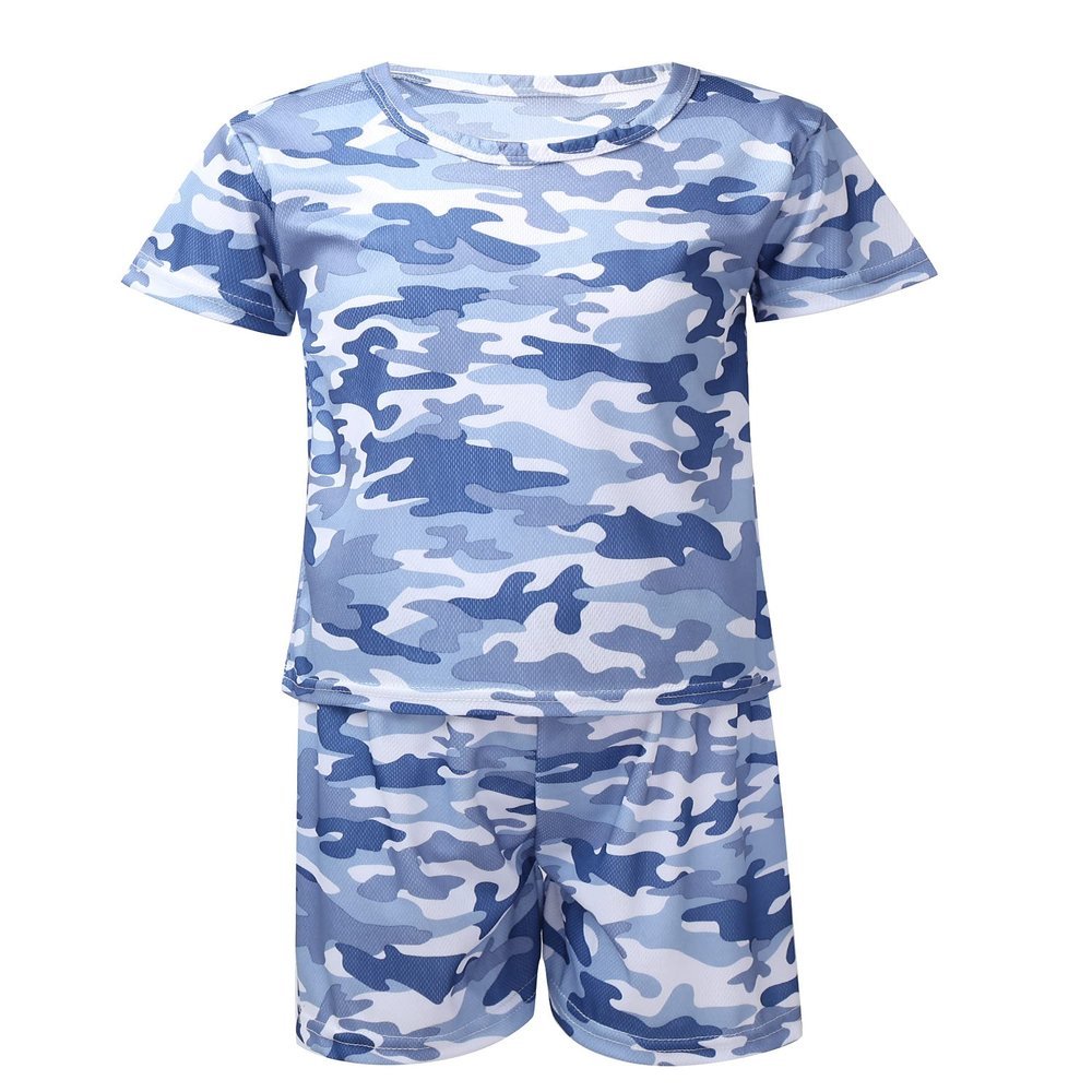 Yeahdor Toddler Children 2Pcs Summer Outfits Star Camo Print Tracksuits Short Sleeve T-Shirts and Shorts Nave Blue 18-24 Months