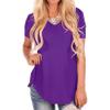 Andongnywell Women's Casual Solid Color T-Shirts Short Sleeve V Neck Loose Summer Casual Tunic Tops Blouse (Purple,Medium,) view 2