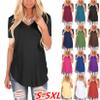 Andongnywell Women's Casual Solid Color T-Shirts Short Sleeve V Neck Loose Summer Casual Tunic Tops Blouse (Purple,Medium,) view 4