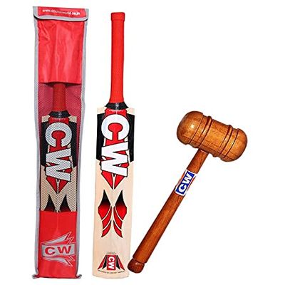 CW HI TECH Kashmir Willow BAT with Mallet Leather Ball at Genuine Kashmir Willow Cricket Bats for Men Adult Full Size Short Handle BAT