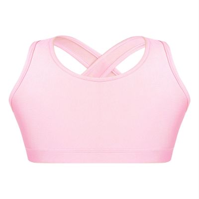 Kaerm Kids Girls Criss Cross Athletic Racerback Crop Top Hip Hop Jazz Dance Keyhole Vest Cycling Bra Pink 8