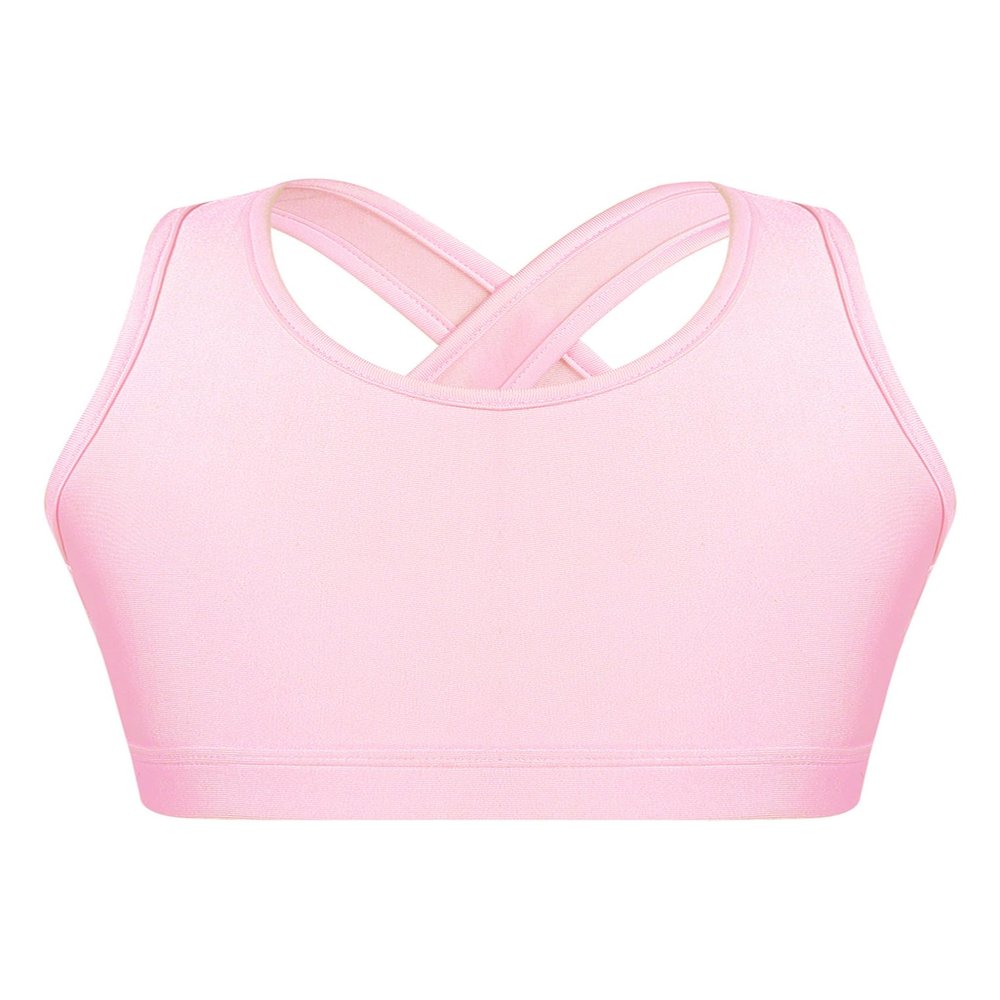 Kaerm Kids Girls Criss Cross Athletic Racerback Crop Top Hip Hop Jazz Dance Keyhole Vest Cycling Bra Pink 8