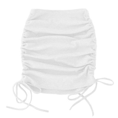 Familyhouse Women's Ribbed Side Ruched Gathered Plain Elasticated Stretch Bodycon Mini Skirt High Waist Hip Pencil Skirt (S,White,)