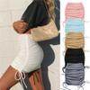 Familyhouse Women's Ribbed Side Ruched Gathered Plain Elasticated Stretch Bodycon Mini Skirt High Waist Hip Pencil Skirt (S,White,) view 2