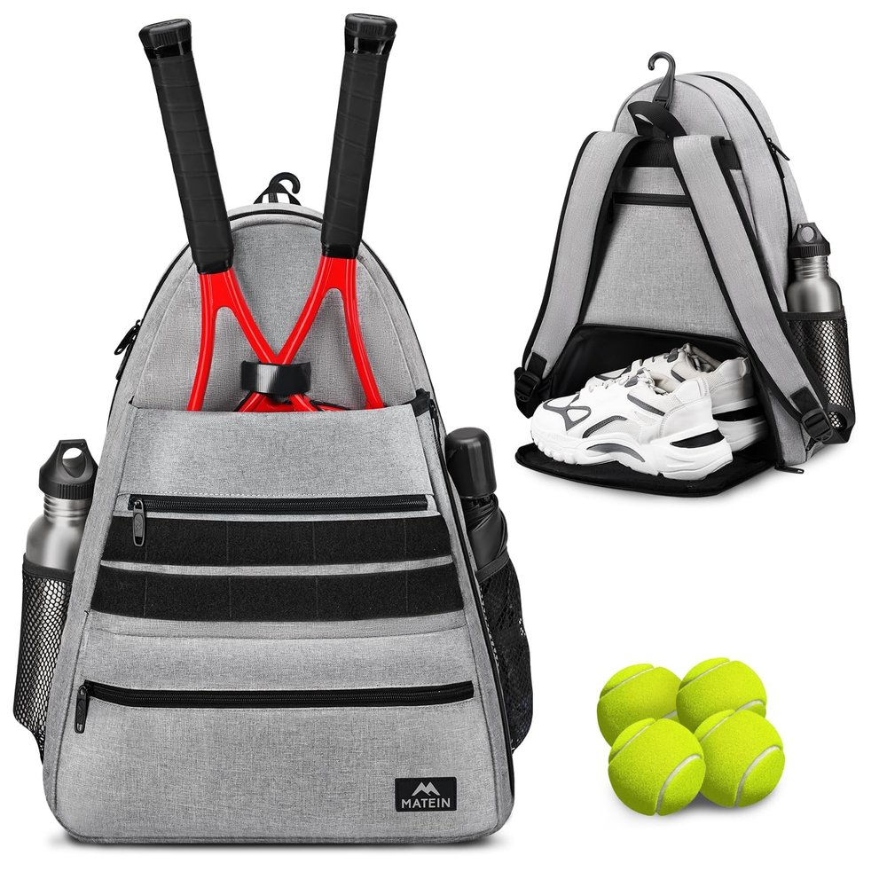 MATEIN Tennis Backpack for Men & Women - Large Racket Bag With Shoe Compartment, Holds 2 Rackets, Pickleball Paddles, Badminton Racquet, Balls & Accessories - Waterproof Gifts Bag
