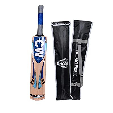 CW Smasher Premium English Willow Cricket Bat Short Handle Top Grade English Willow Bat Thick Edges Light Weight Bat with Padded Cover