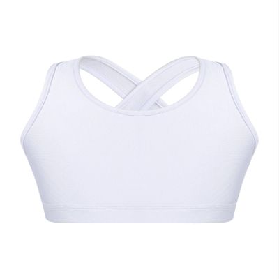 Kaerm Kids Girls Criss Cross Athletic Racerback Crop Top Hip Hop Jazz Dance Keyhole Vest Cycling Bra White 16