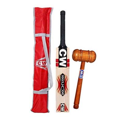 CW IKON Genuine Kashmir Willow BAT with Mallet Double Sided Knocking Mallet Kashmir Willow Cricket Bats for Leather Ball Full Size for Men