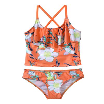 iiniim Kids Girls Criss Cross Flounce 2 Piece Bikini Set Tankini Top Underwear Swimsuit Swimwear Orange 4